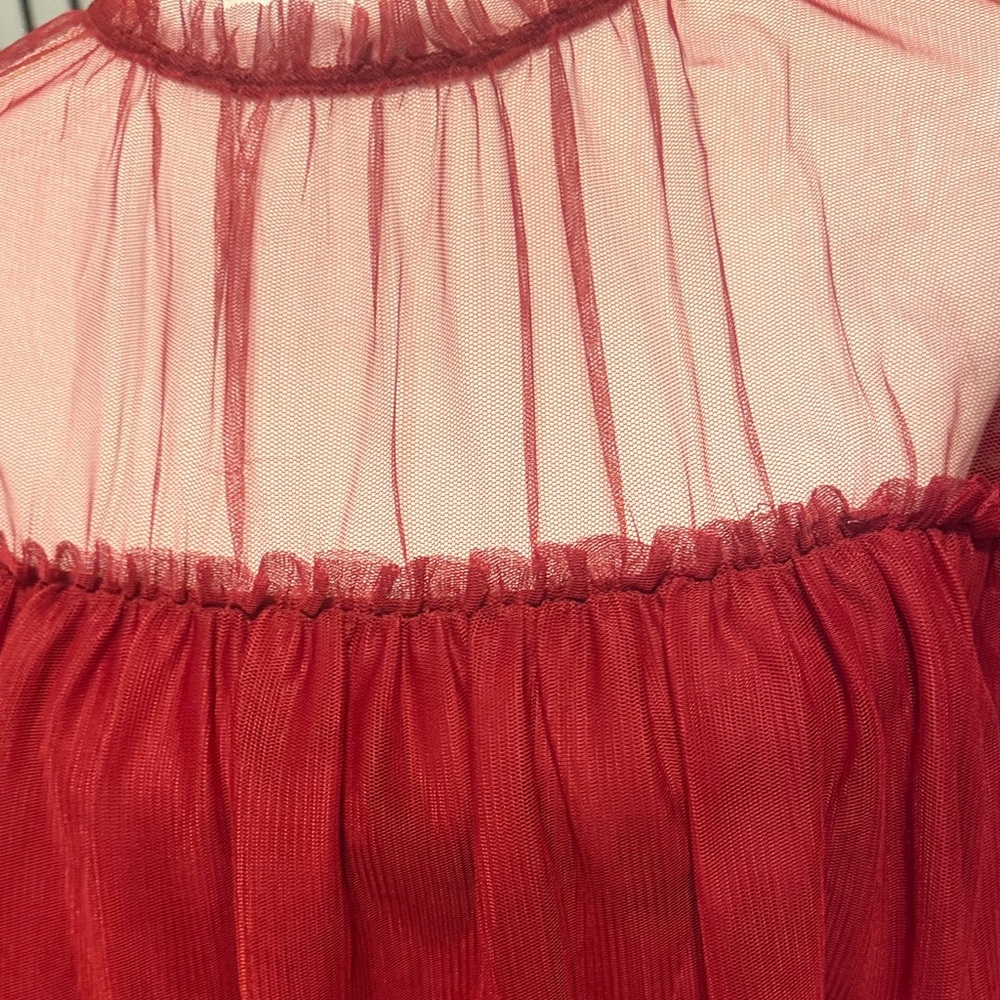 Chic Red Ruffle Sleeve Blouse - Picture 4 of 6